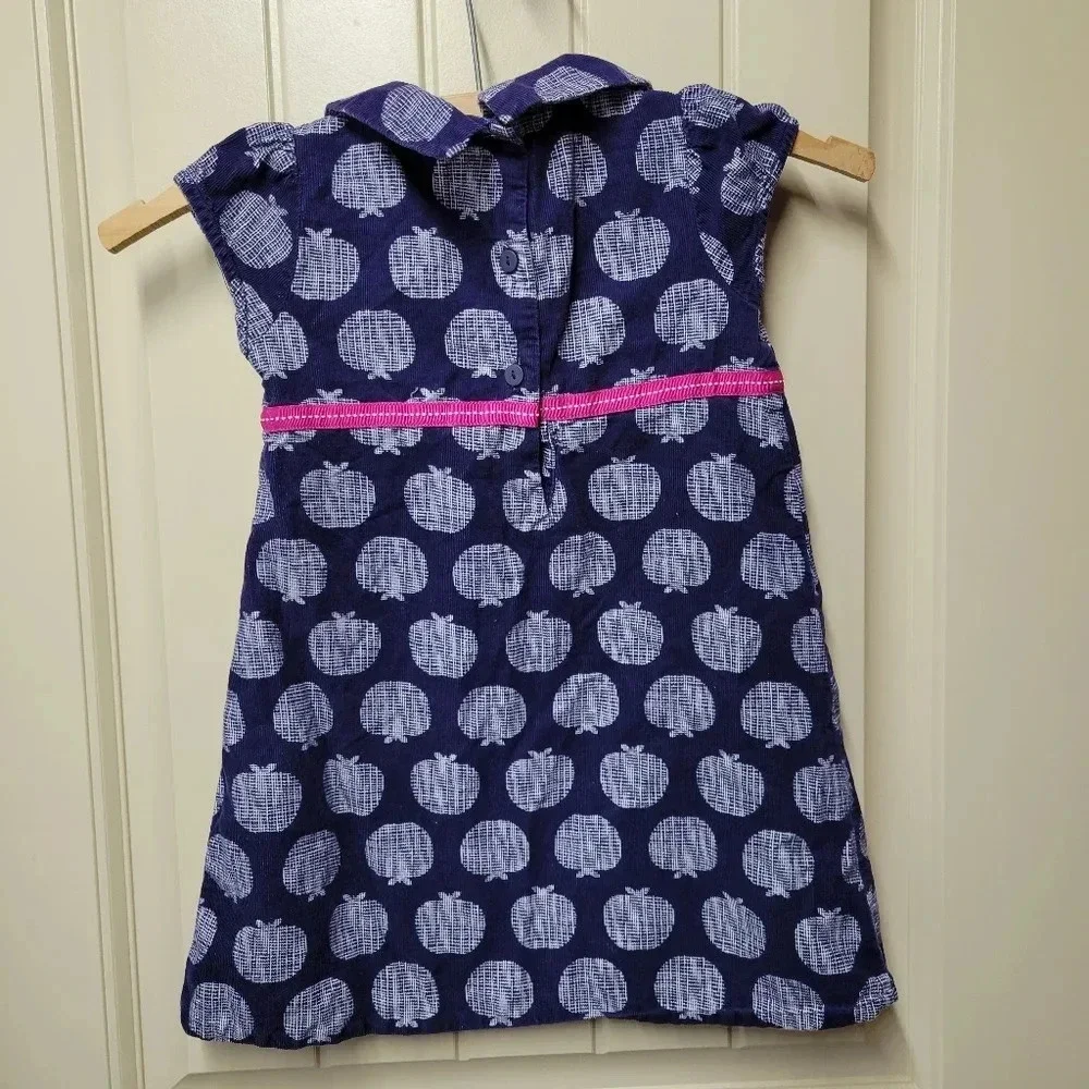 Gymboree Girls Size 4T Dress Navy Blue Apples Pink Ribbon Waist